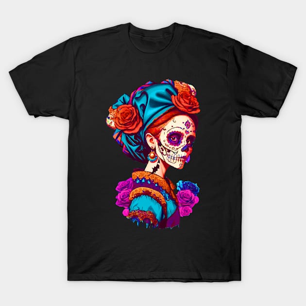 Sugar Skull Halloween. Girl with a Pearl Earring T-Shirt by CatCoconut-Art